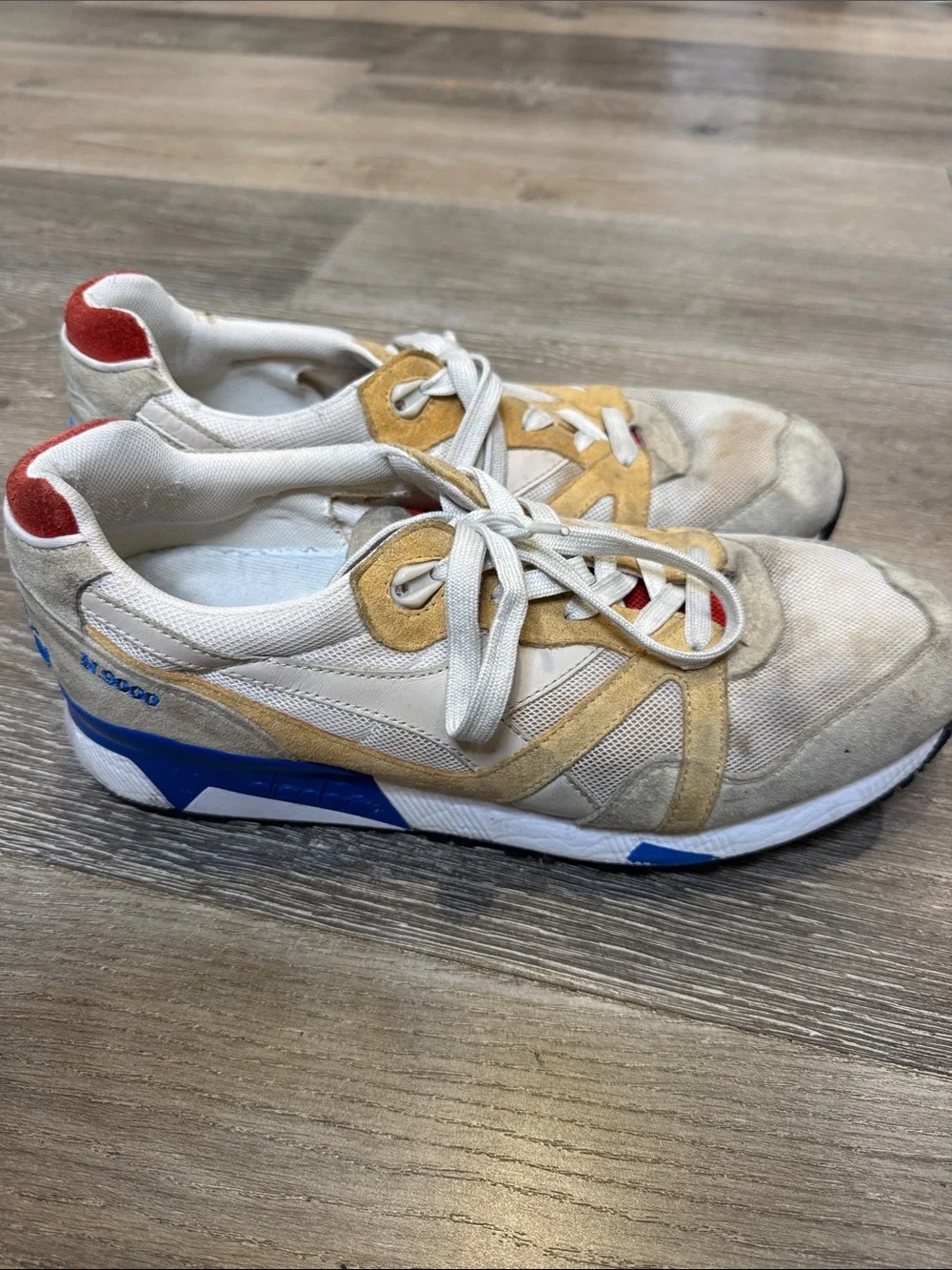 Diadora White Sneakers with Tan and Red Accents